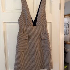 Zara Checkered Tan Mini Babydoll Dress